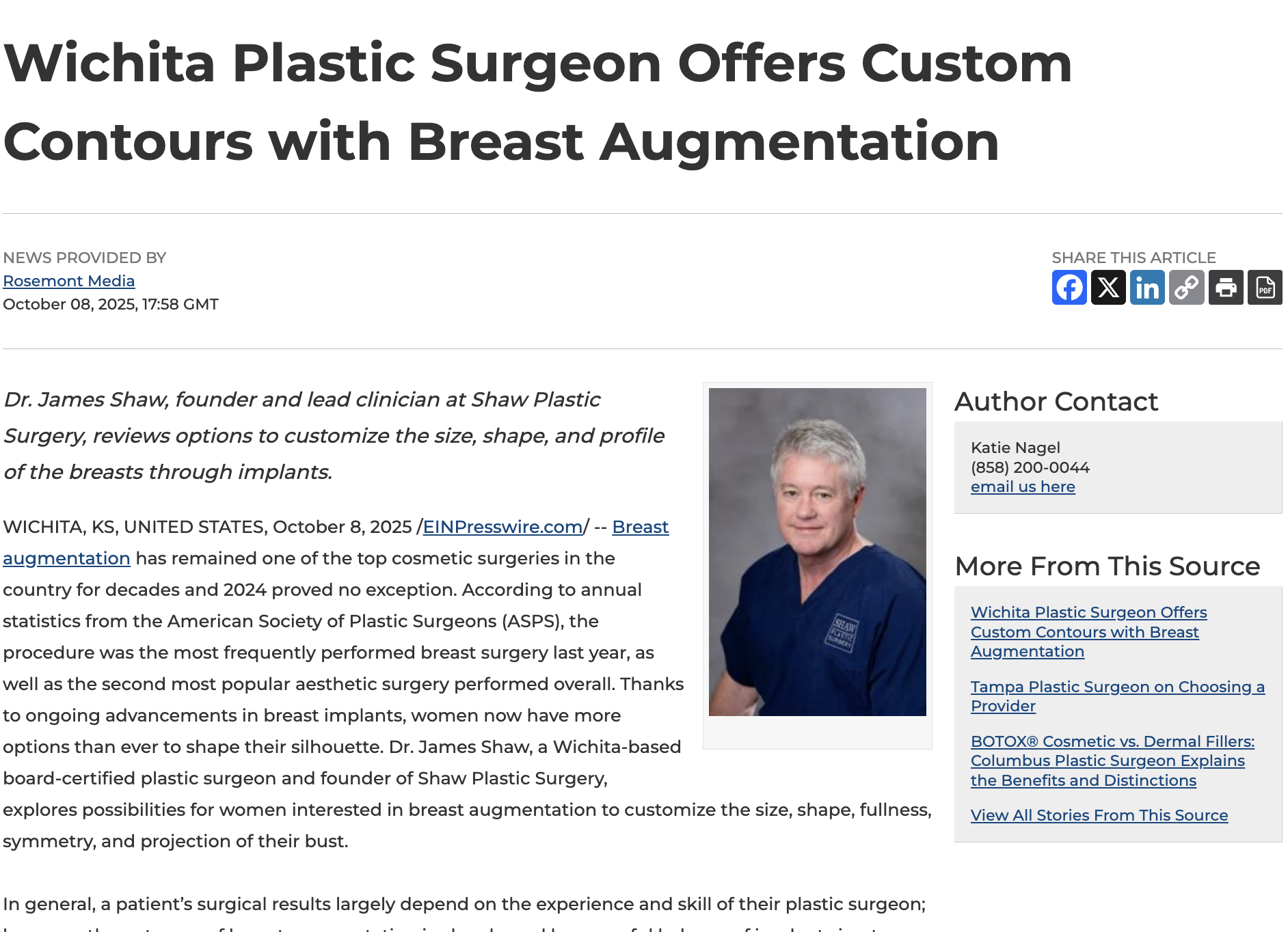 Wichita Plastic Surgeon Places Breast Implants to Provide Custom Curves